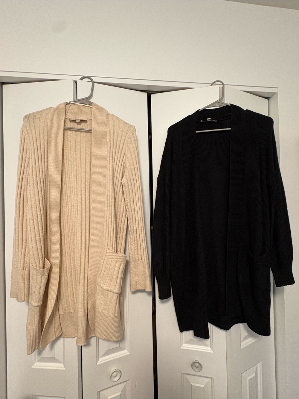 LOFT Ribbed Open-Front Cardigan Duo — Cream and Black
